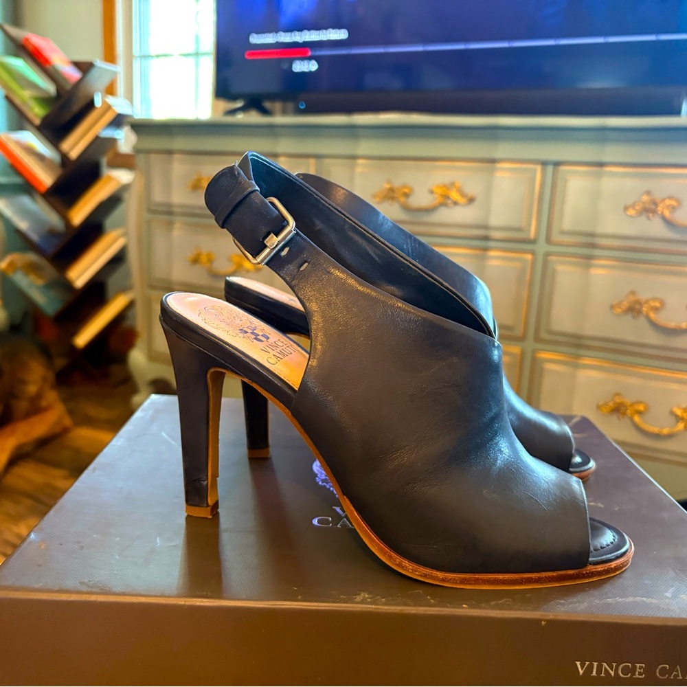 Vince Camuto Navy Blue Peep-Toe Heels